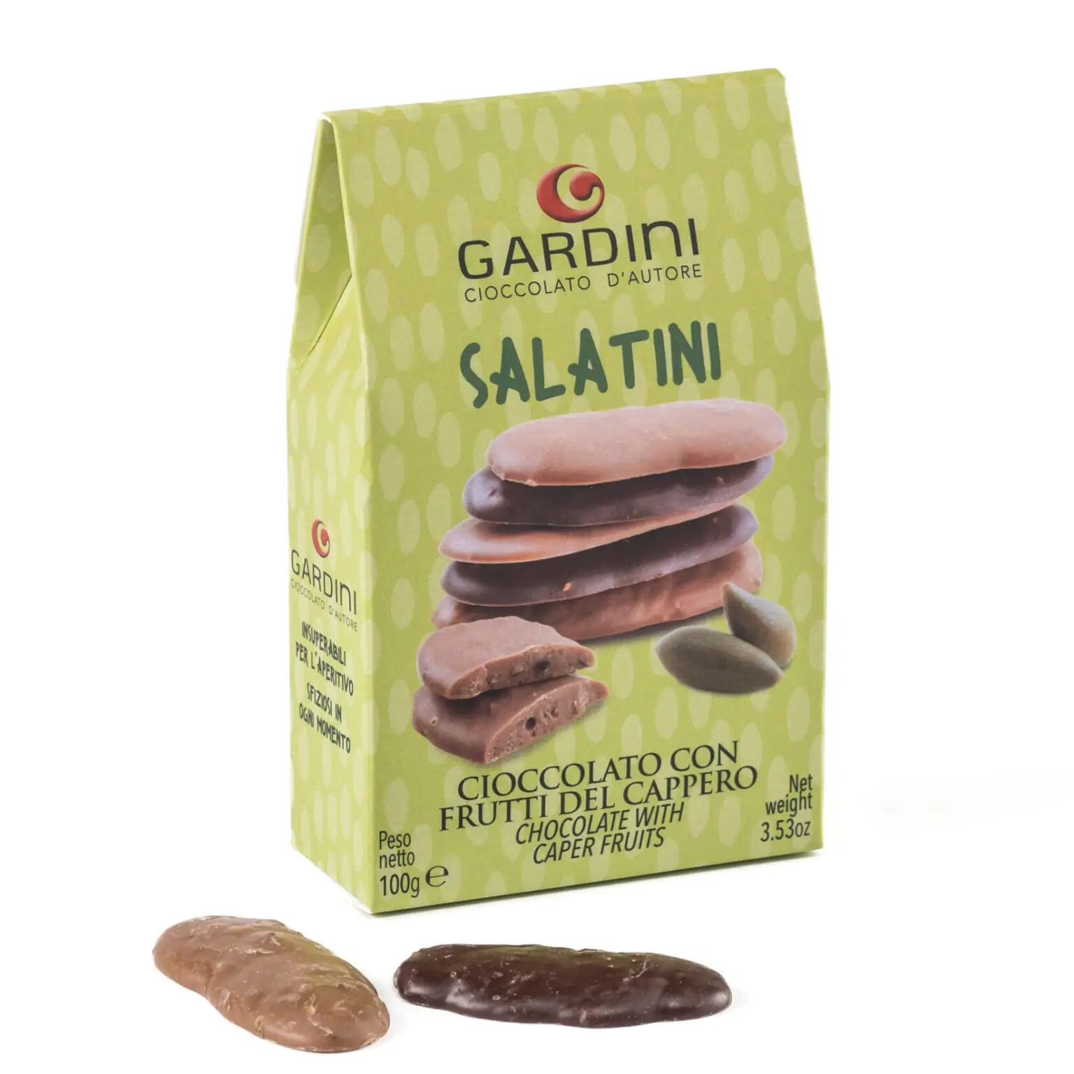 Salatini z mliečnej 32 % a horkej 62 % čokolády s kaparami La Nicchia, 100 g