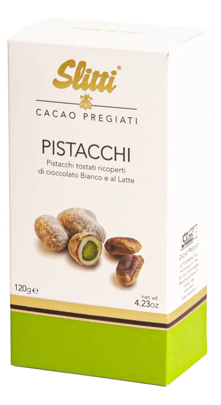 Pist&aacute;cie v bielej a mliečnej čokol&aacute;de - Pistacchi di Bronte, 120 g